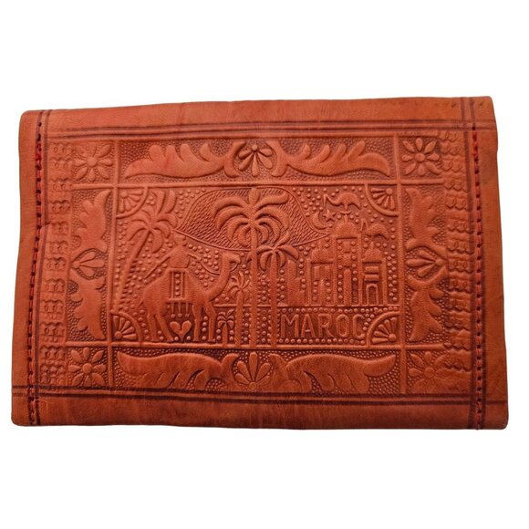 Leather Moroccan Wallet With Camel & Palm Tree Design ***Broken Strap-See NOTE - Picture 2 of 7